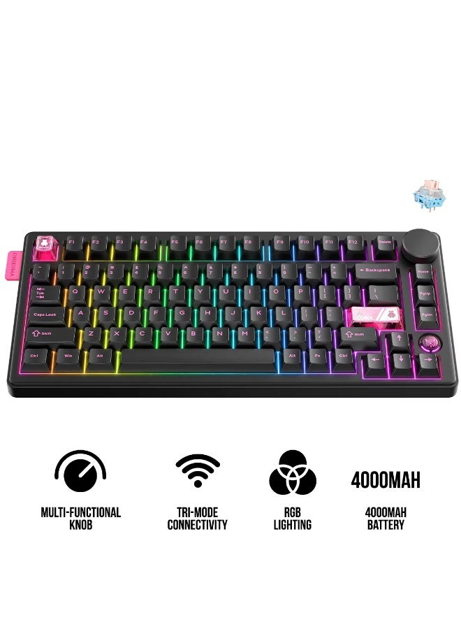 onikuma MT706 Tri-Mode RGB Mechanical Gaming Keyboard with 81 Keys & Control Knob, 2.4GHz Wireless, Bluetooth & Wired Type-C Connectivity, Gasket Mount Structure, Hot-Swappable Switches, Dynamic RGB Lighting - Image 3